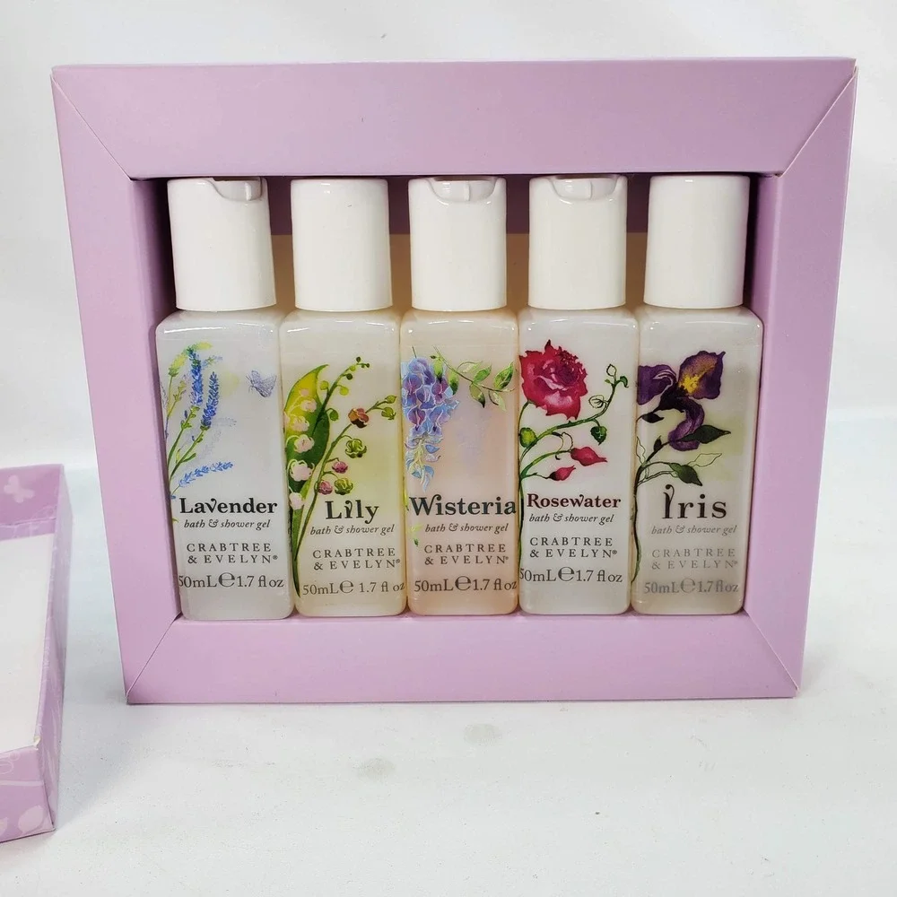 Crabtree & Evelyn Bath & Shower Gel Set Purple Floral Scents 5x1.7oz NEW
